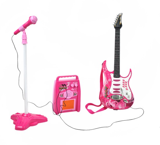 Електрическа китара + микрофон + розов усилвател