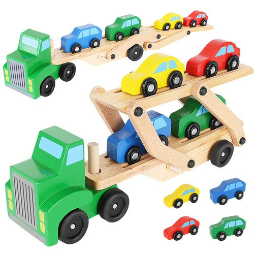 Дървен камион - влекач + комплект коли 22698