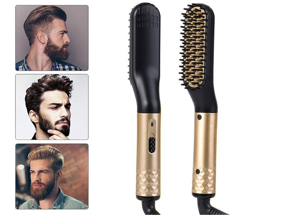 Straightener brush beard and hair comb for men's grooming