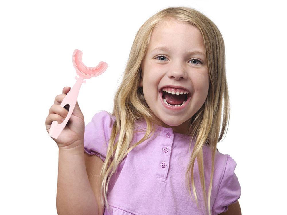 Силиконова ръчна детска четка за зъби буква u 360