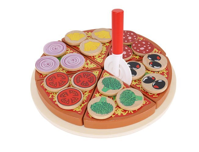 Дървена играчка за пица за деца Комплект храна 27 бр. Режещи филийки Игра Симулация Детска кухня 9354 - ELIARD.BG