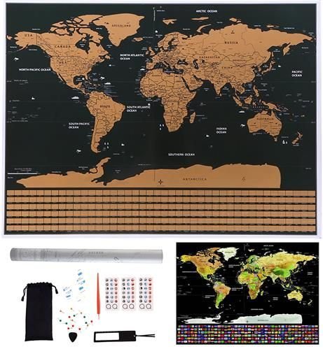 Карта на света - скреч карта със знамена + аксесоари - ELIARD.BG