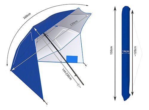 Лежащ плажен чадър 260см - ELIARD.BG